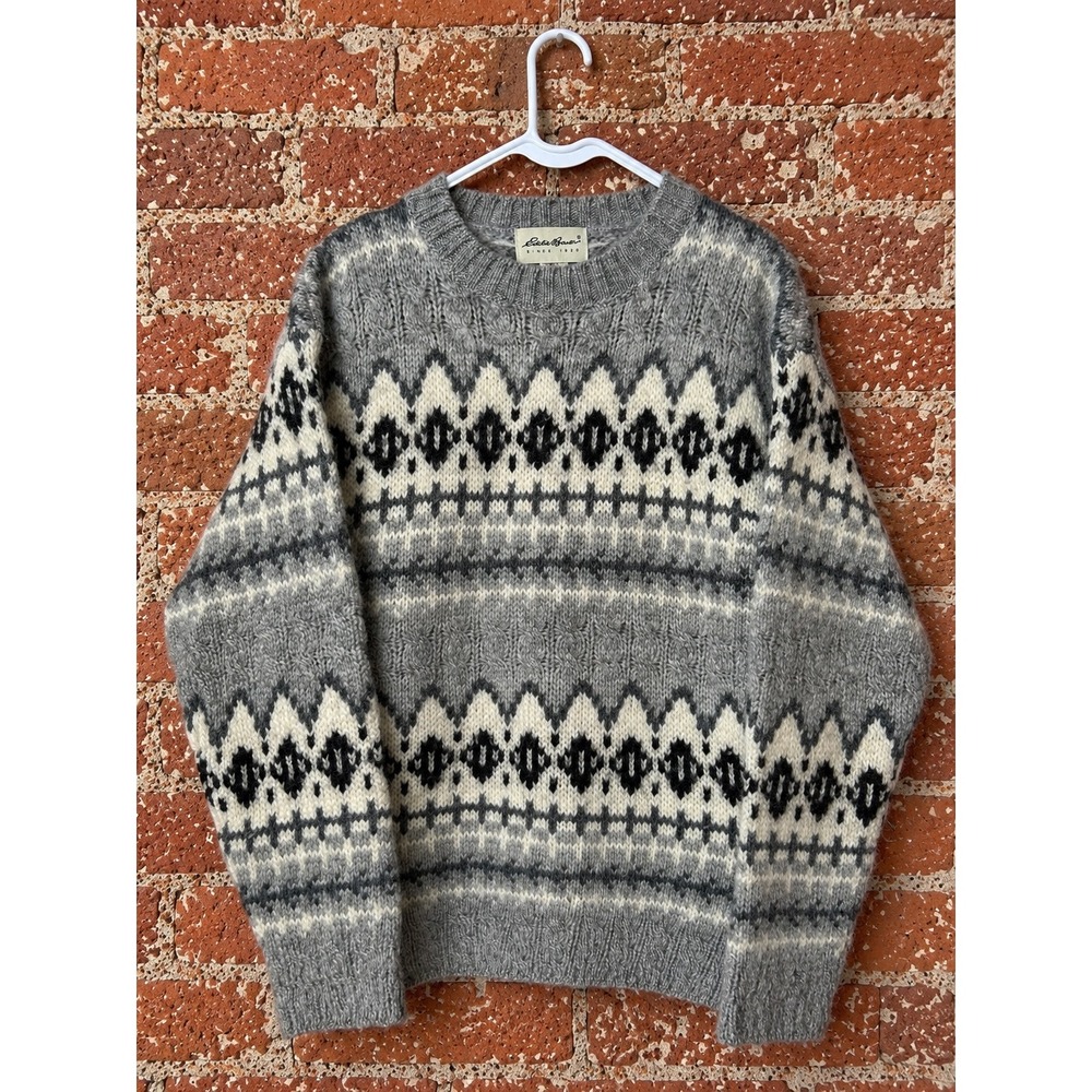 Eddie Bauer Mens S Vintage 100% Wool Fair Isle Sweater Nordic Retro Gorpcore
